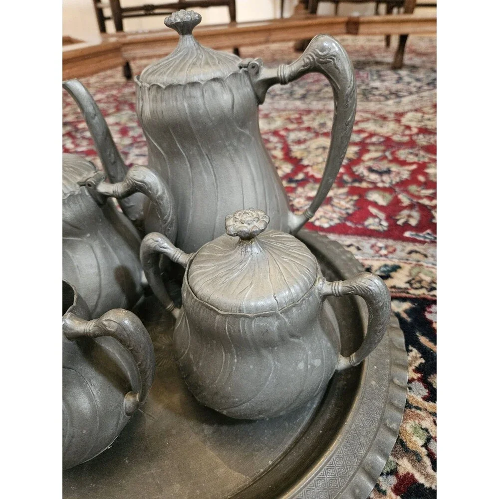 Antique 19th Century Gherhardt Pewter Tea Service 8 piece Set